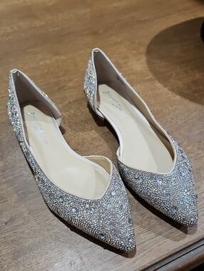 Betsey Johnson Crystal-Embellished Pointed Flats - Silver